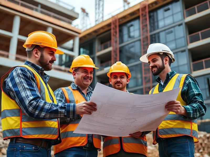 Construction workers reviewing site plans