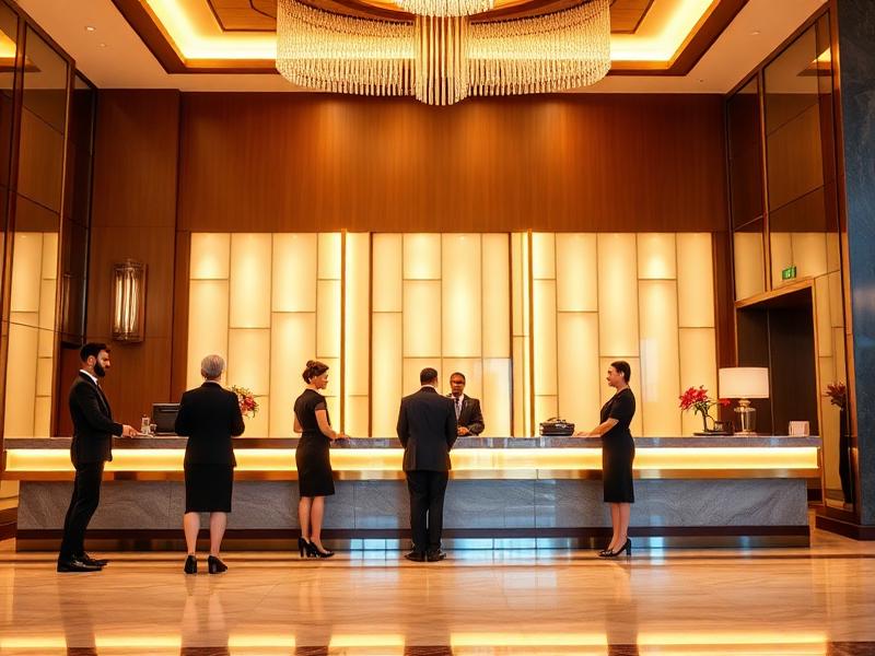 Hotel reception staff welcoming guests