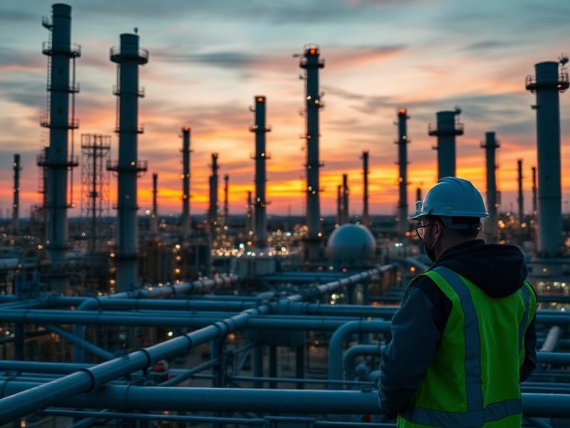 Engineer overlooking an oil and gas refinery